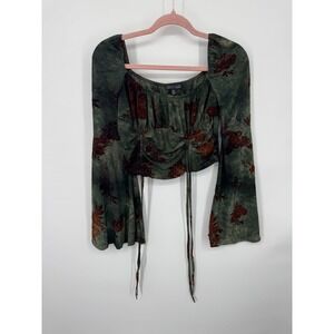 NWOT Current Mood Your Fate Long Sleeve Top Women's XL Green Flocked Floral Sexy